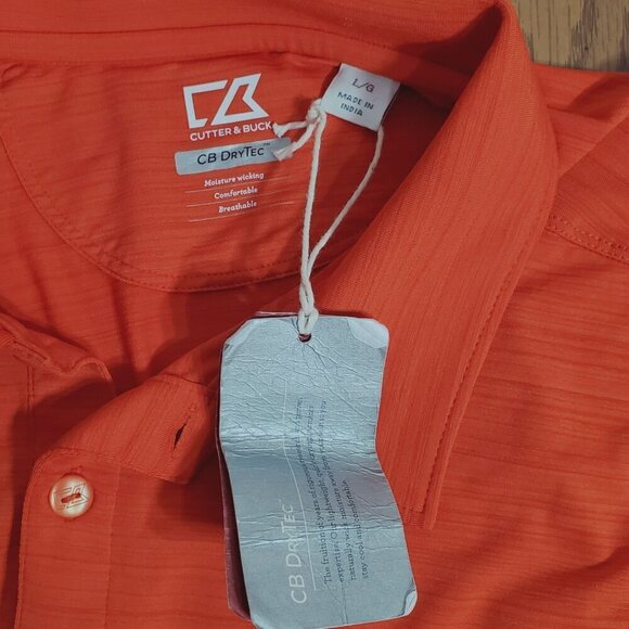 Cutter & Buck CB Orange Polo Shirt Large DryTec Moisture Wicking Breathable NWT - Picture 8 of 10